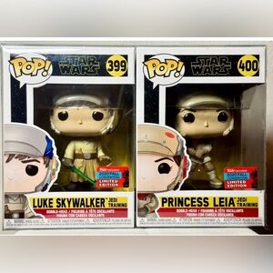 NYCC 2020 Funko POP *Star Wars Luke Skywalker 399 & Princess Leia 400